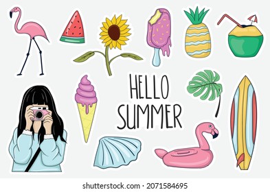 Colorful Hand Drawn Summer Sticker Collection
