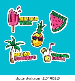 Colorful hand drawn summer sticker collection set vector