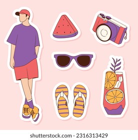 Colorful hand drawn summer stickers collection