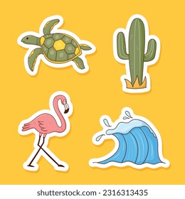 Colorful hand drawn summer stickers collection
