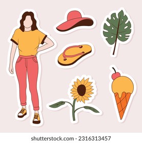 Colorful hand drawn summer stickers collection