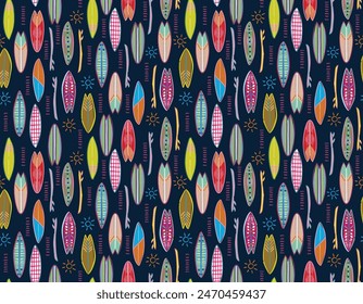 Colorful Hand drawn Surfboards Drawn Seamless Vector Pattern , Design for fashion , fabric, textile, wallpaper , wrapping and all prints 