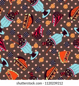 Colorful hand drawn sweet candy cookie seamless pattern vector
