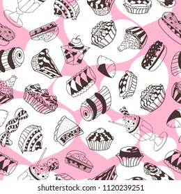 Colorful hand drawn sweet candy cookie seamless pattern vector