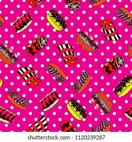 Colorful hand drawn sweet candy cookie seamless pattern vector