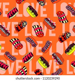 Colorful hand drawn sweet candy cookie seamless pattern vector