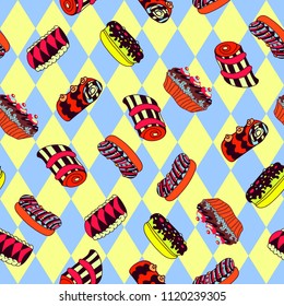 Colorful hand drawn sweet candy cookie seamless pattern vector