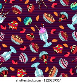 Colorful hand drawn sweet candy cookie seamless pattern vector