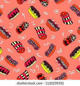 Colorful hand drawn sweet candy cookie seamless pattern vector