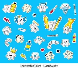colorful hand drawn teeth expression sticker collection
