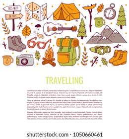 Colorful hand drawn travel doodle for websites, blogs and journals.