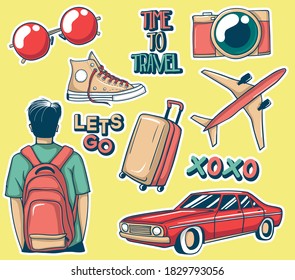 Colorful Hand Drawn Travel Stickers Collection