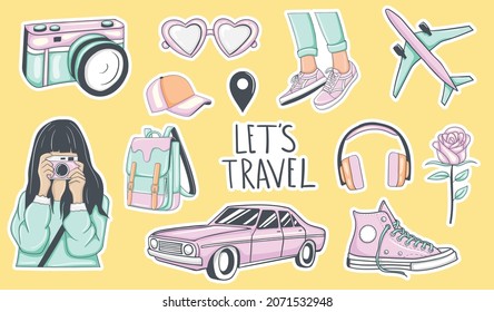 Colorful Hand Drawn Travel Stickers Collection