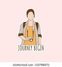 Colorful hand drawn traveler girl stickers