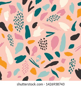 Colorful hand drawn trendy contemporary abstract shapes seamless pattern. Vector modern collage illustration  