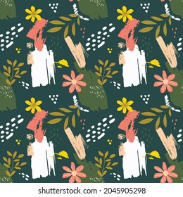 Colorful hand drawn trendy contemporary abstract shapes seamless pattern.Brush stroke pattern.