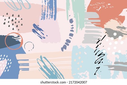 Colorful hand drawn trendy contemporary abstract shapes seamless pattern.Brush stroke pattern.