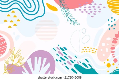 Colorful hand drawn trendy contemporary abstract shapes seamless pattern.Brush stroke pattern.