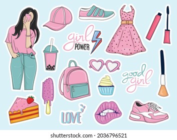 Colorful Hand Drawn Trendy Feminine Element Stickers Collection