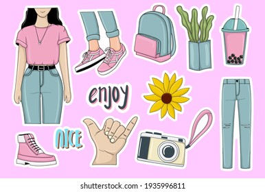 Colorful Hand drawn Trendy Stickers collection