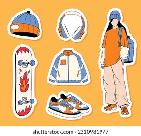 colorful hand drawn trendy stickers collection