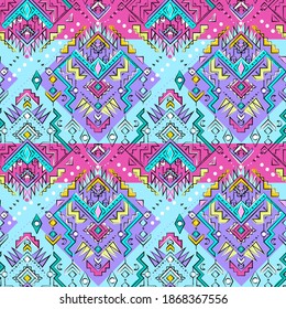 colorful hand drawn tribal seamless patern