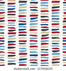 Colorful hand drawn tribal stacked stones marks on white background vector seamless pattern. Fresh geometric drawing