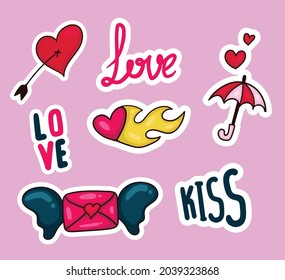 colorful hand drawn valentine sticker collection