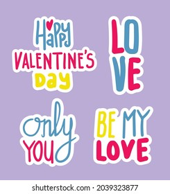 colorful hand drawn valentine sticker collection