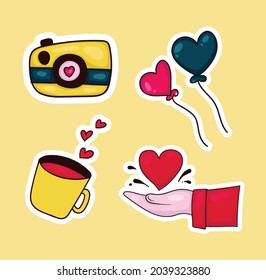 colorful hand drawn valentine sticker collection