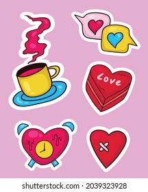 colorful hand drawn valentine sticker collection