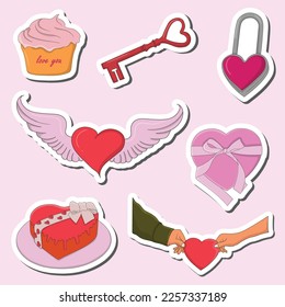 Colorful Hand drawn valentine stickers design