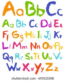 Colorful hand drawn vector alphabet. Vector illustration.