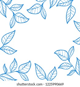 Colorful hand drawn vector blue leafs on white background for text or cards
