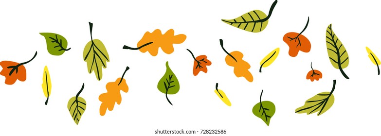 colorful hand drawn vector falling autumn leaves.