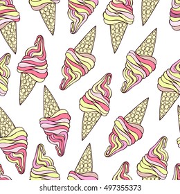 Colorful hand drawn vector ice cream seamless pattern