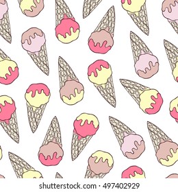 Colorful hand drawn vector ice cream seamless pattern.