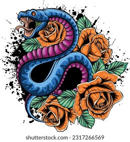 Colorful hand drawn vector illustration of snake