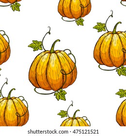 Colorful hand drawn vector pumpkin seamless pattern.