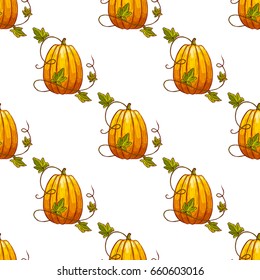 Colorful hand drawn vector pumpkin seamless pattern.