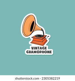 Colorful hand drawn vintage gramophone stickers