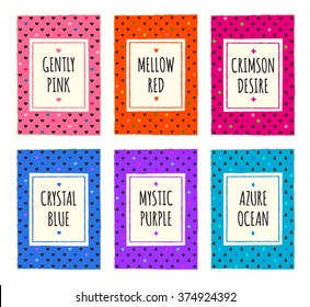 Colorful hand drawn vivid pattern cards set. Cover, label, tag, stickers, brochure title sheet. Template for scrapbooking. Creative design frame. Modern geometric texture background. A4 EPS10 vector.