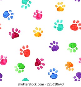 Colorful hand drawn watercolor illustration with animal footprints