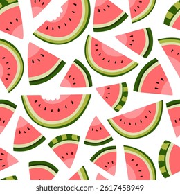 Colorful Hand Drawn Watermelon Pattern, White Background, Fruit Design