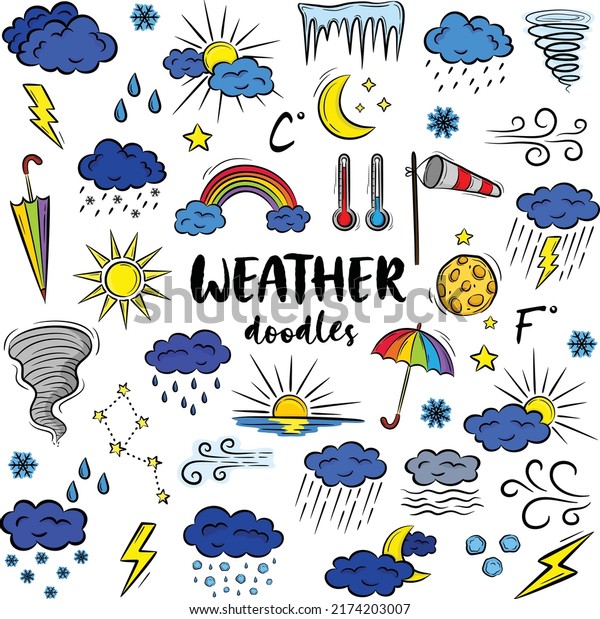 Colorful Hand Drawn Weather Icons Set Stock Vector (Royalty Free ...