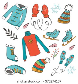 Colorful hand drawn winter collection