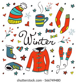 Colorful hand drawn winter collection