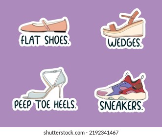 colorful hand drawn women shoes stickers collection