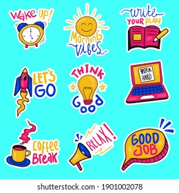 Colorful Hand drawn work stickers collection