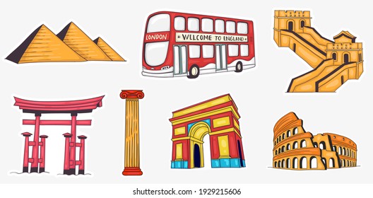 Colorful Hand Drawn World Landmarks Collection